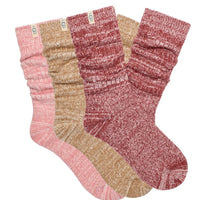 WOMEN'S UGG RIB KNIT SLOUCHY CREW SOCK 3 PACK | PINK CEDAR / CHESTNUT / RUBIOUS