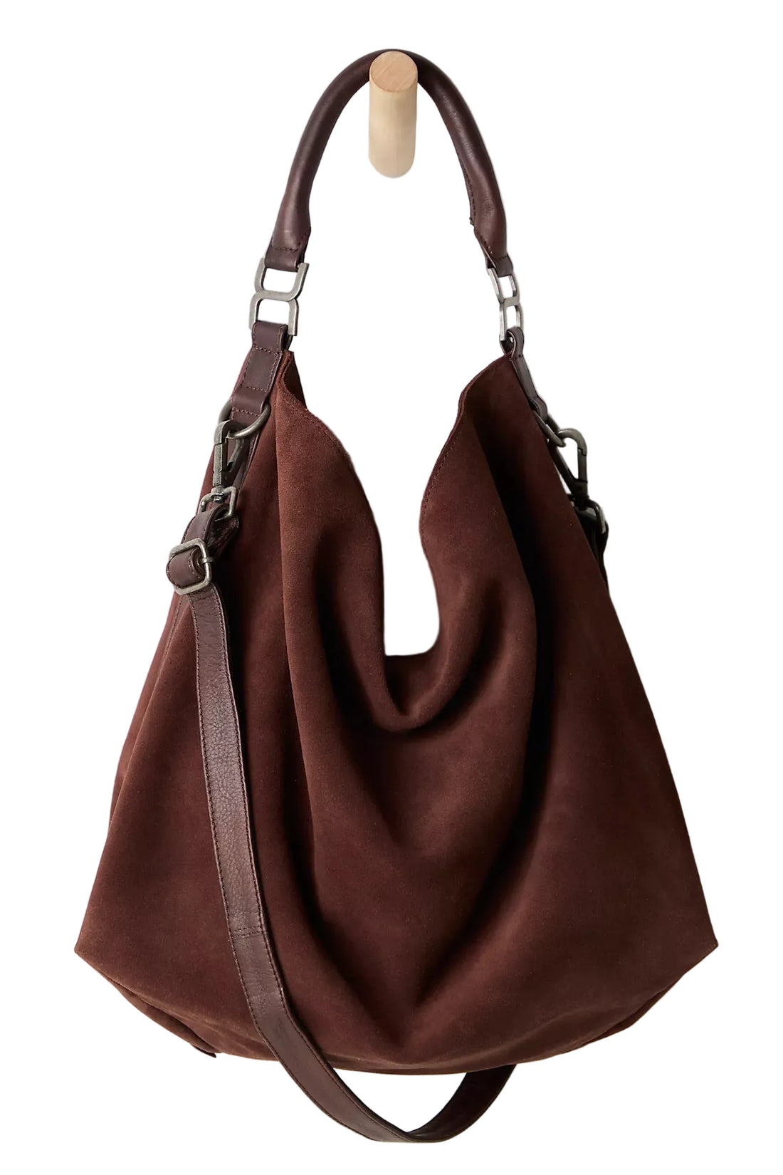 WOMEN'S FREE PEOPLE SUZIE SUEDE SLOUCH TOTE | ESPRESSO