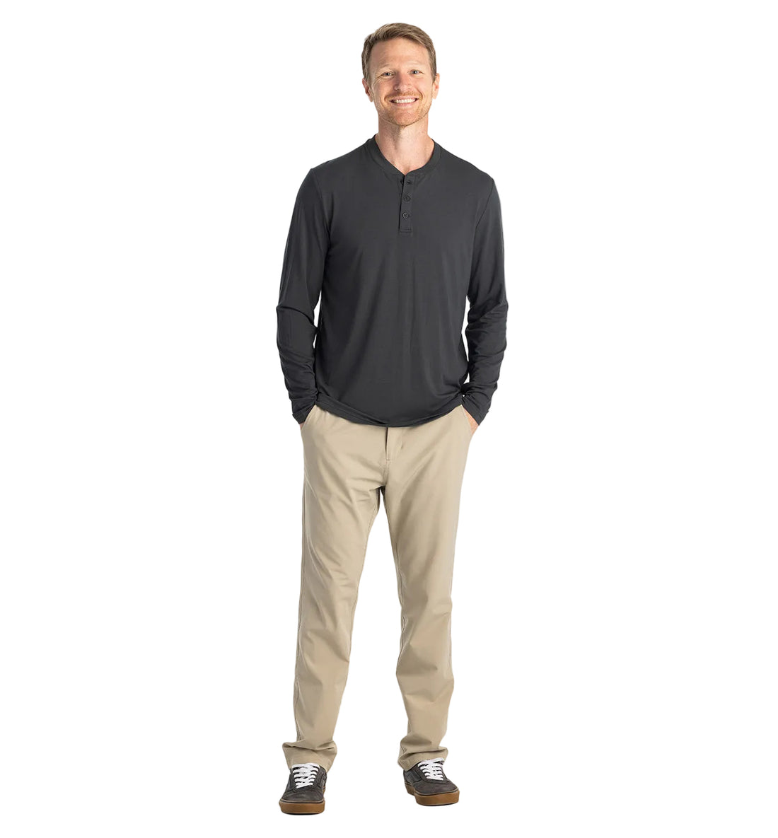 MEN'S FREE FLY BAMBOO FLEX LONG SLEEVE HENLEY | BLACK SAND