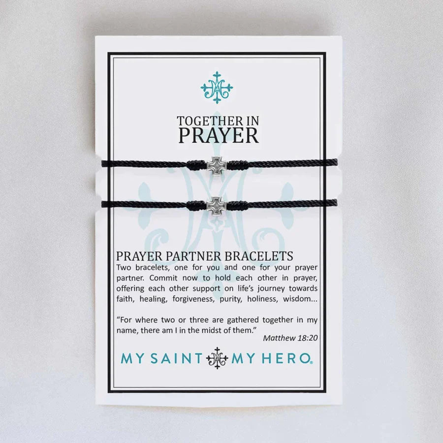 MY SAINT | MY HERO TOGETHER IN PRAYER BRACELETS | BLACK / GOLD