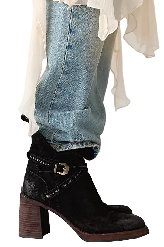 WOMEN'S FREE PEOPLE LANDRY PLATFORM BOOT | BLACK OILED SUEDE