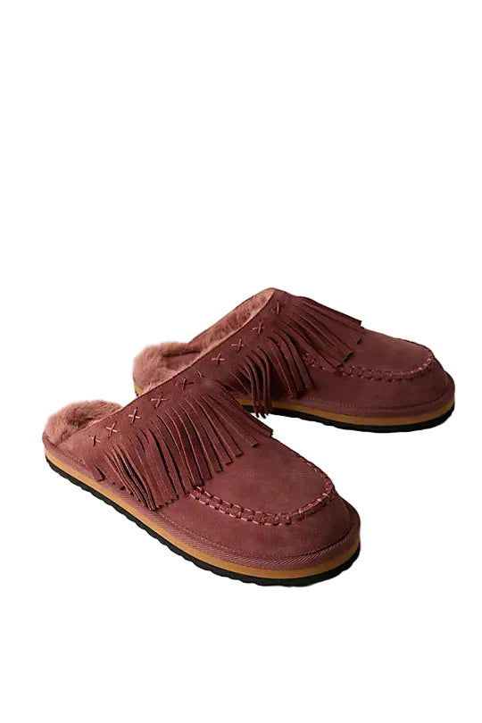 WOMEN'S FREE PEOPLE FALLON FRINGE MULE | MAHOGANY AMBER SUEDE