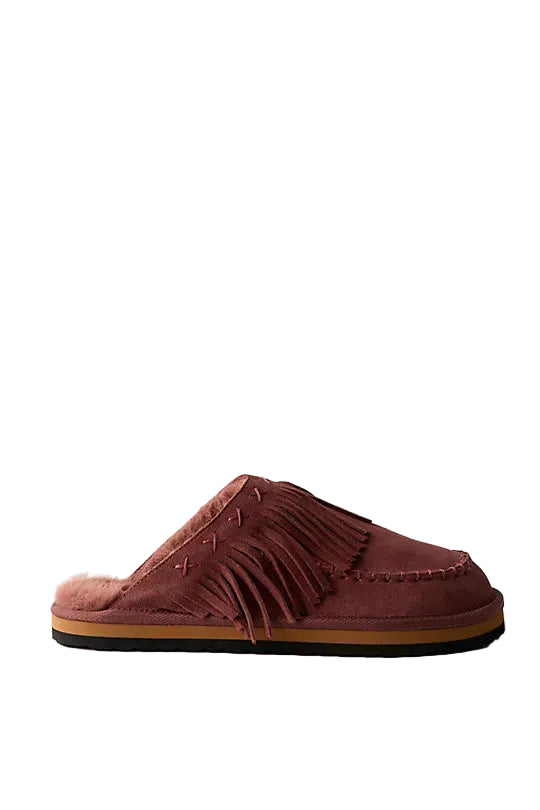 WOMEN'S FREE PEOPLE FALLON FRINGE MULE | MAHOGANY AMBER SUEDE