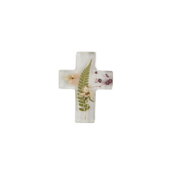 MUDPIE DRIED FLOWER AND FERN RESIN CROSS | CLEAR