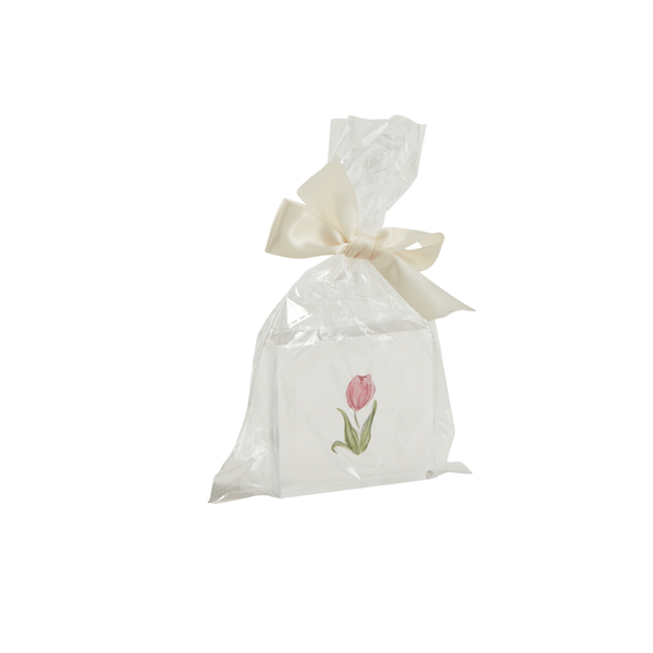 MUDPIE PINK TULIP SPRING ACRYLIC BLOCK | CLEAR